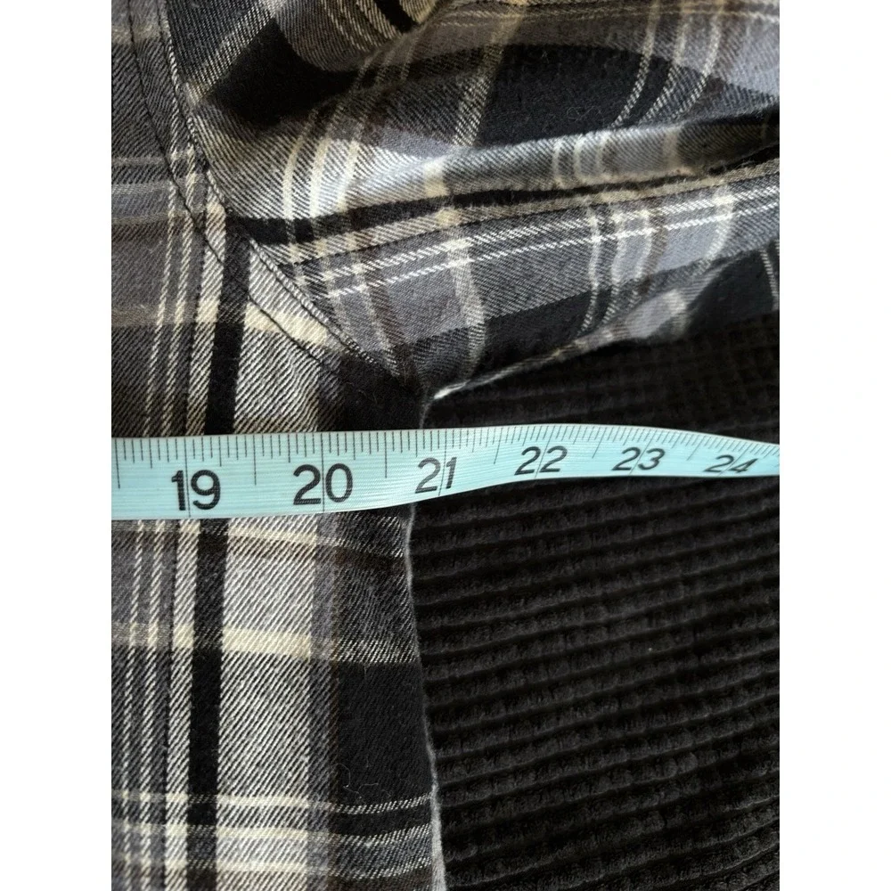 Boston Traders Blk/Gray Plaid Flannel Sherpa Lined Jacket Button Up Sz M Pockets